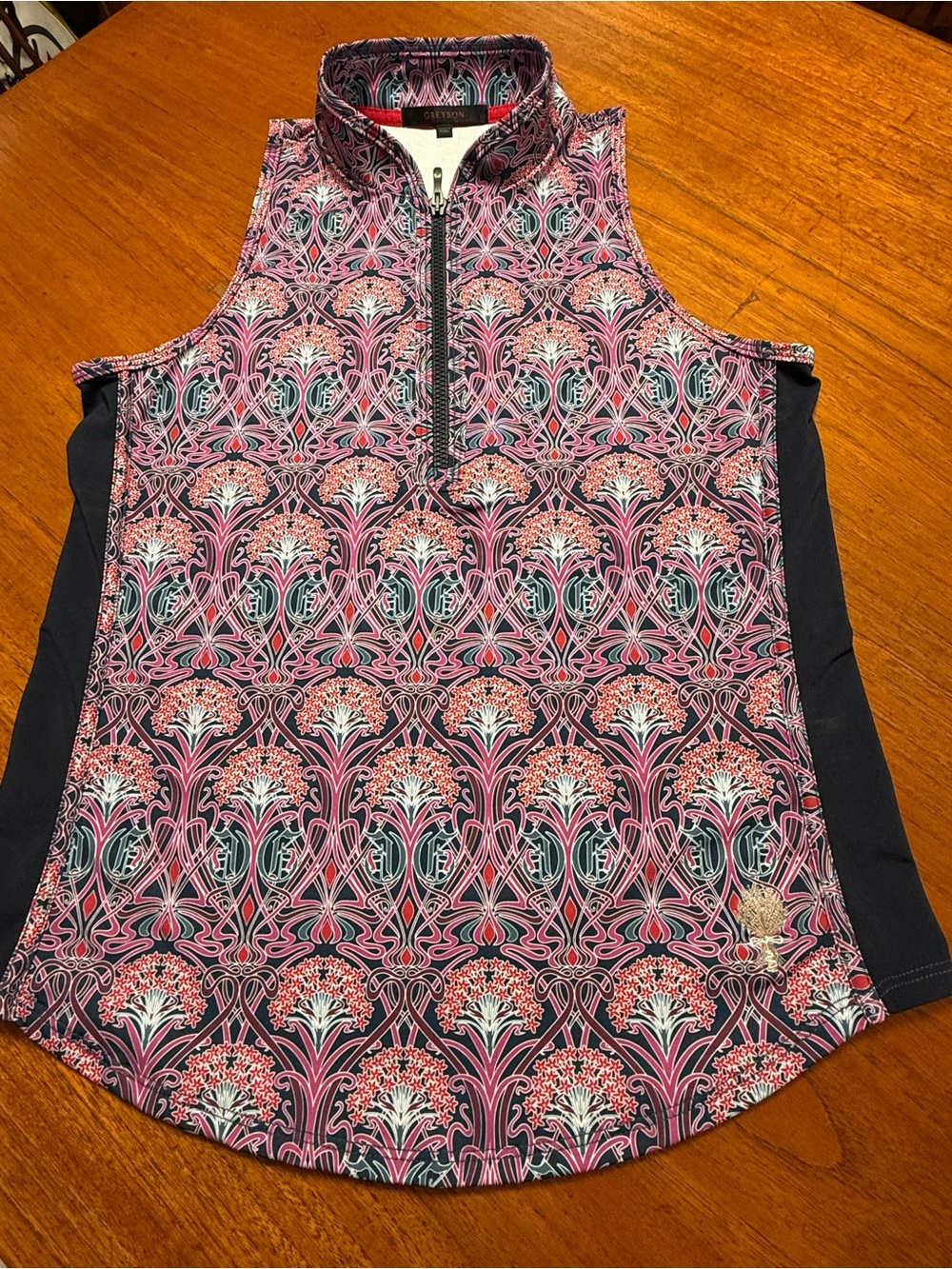 Greyson Pink Floral-Print Halley Sleeveless Zip Golf Shirt